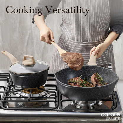 12 Inch Nonstick Deep Frying Pan with Lid, 5.5 Qt Black Granite | Kitchen Non-Toxic PFOA Free Cookware, Covered Sauté Pans All Stovetops Compatible, Easy to Clean7