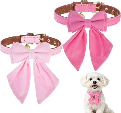 EXPAWLORER Puppy Collar and Leash Set - Embroidery Pawprints Plaid Dog Collar and Dog Leash Set, Bow Tie and Bandana Dog Collar with Bell, Cute Collar and Leash for Dogs Cats Outdoor Walking, Blue S19