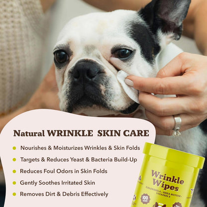 Natural Dog Company Wrinkle Wipes for Dogs, 100 Count, Hypoallergenic, Cleaning & Deodorizing, for Grooming Faces, Paws & Butts3