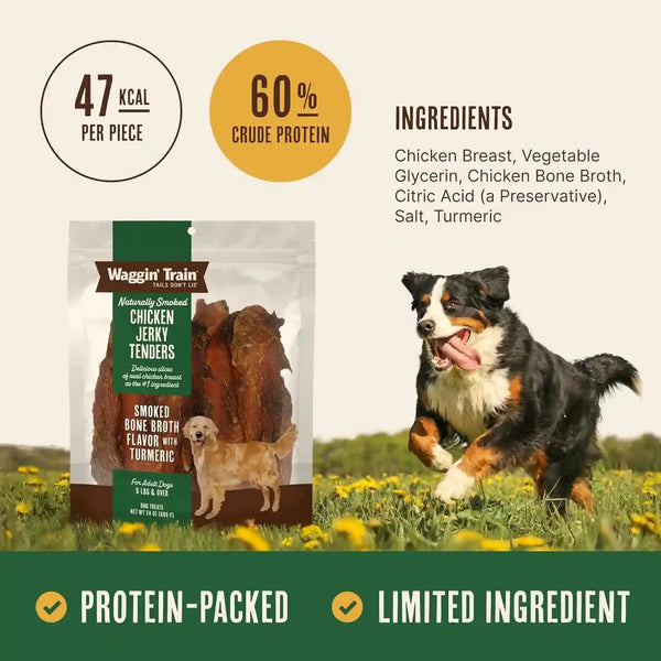 Waggin' Train Smoked Chicken Jerky Tenders for Dogs with Turmeric and Human Grade Bone Broth, Grain and Corn Free, High Protein, Premium Limited Ingredient 100% Real Chicken Dog Treats, 24 Oz. Pouch3