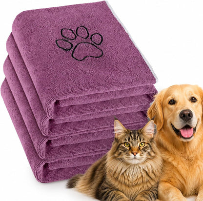 Chumia 4 Pack Dog Towels for Drying Large Microfiber Grooming Tools Absorbent Soft Bath Supplies with Embroidered Paw for Small Medium Pet Products(16 X 32 Inch,Black)15