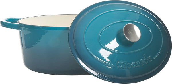 Artisan Oval Enameled Cast Iron Dutch Oven and Braiser Bundle, 7-Quart and 5-Quart, Teal Ombre4