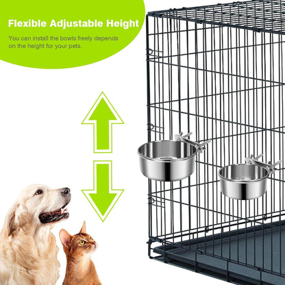 2 Pcs Small Pet Dog Food Water Bowl for Cage Stainless Steel Non-Spill Kennel Hanging Cats Pets Bowls with Clamp Holder Crate Feeder Dish for Small Dogs Pets (4.7X1.9'' & 3.9X1.7'')4
