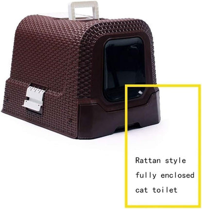 Dog Potty Training Toilet ﻿ Pet Supplies Rattan Style Fully Enclosed Cat Toilet Large Litter Box Potty Closed(White)4