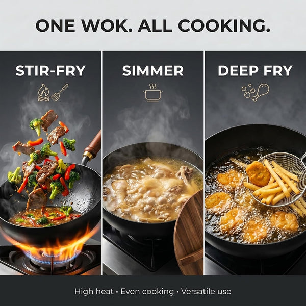 Cast Iron Wok Japanese Cookware with Lid Pan Cooking Thick Soup Hand Hammered Frying Pot Hotpot Mini Small Asian Non-Stick Upgraded Sauce Steel Carbon Deep Enamel Skillet(Glass Lid,11In)7