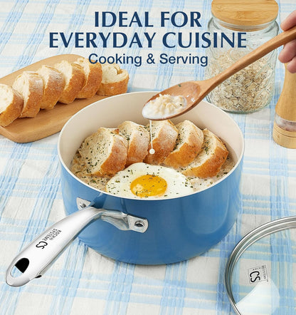 Small Saucepan with Lid, 1 Quart Nonstick Sauce Pan with PFAS-FREE Ceramic Coatings, Non-Toxic, Scratch-Resistant Small Cooking Pot with Lid, 1QT Small Sauce Pan, Blue5