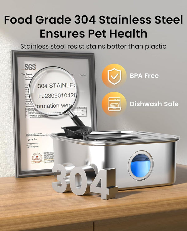 Oneisall 10L/2.6Gal Dog Water Fountain for Large Dogs (With 1 Filter) | Deeper & Wider Drinking Area, Visualization Window & Triple Filtration,304 Stainless Steel Dog Water Bowl Dispenser8