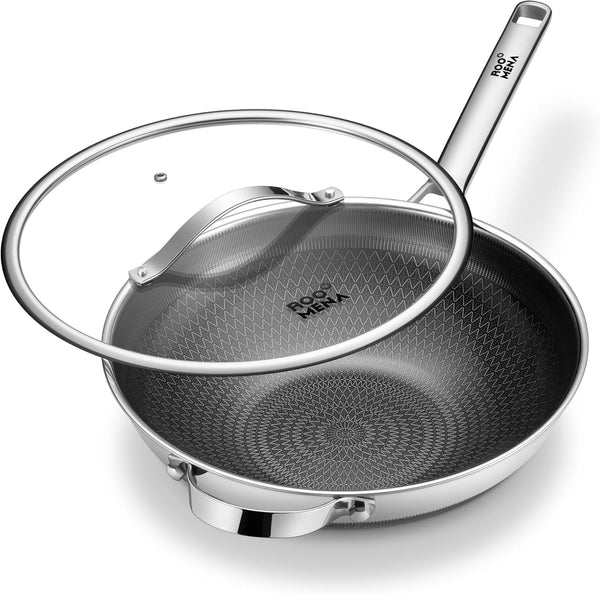 Wok Pan with Lid, Hybrid Ceramic 13 Inch Tri-Ply Stainless Steel Woks & Stir-Fry Pans Nonstick, Non-Toxic, PFAS/PFOA/PTFE Free, Metal Utensil Safe, Dishwasher & Oven Safe, Induction Compatible1