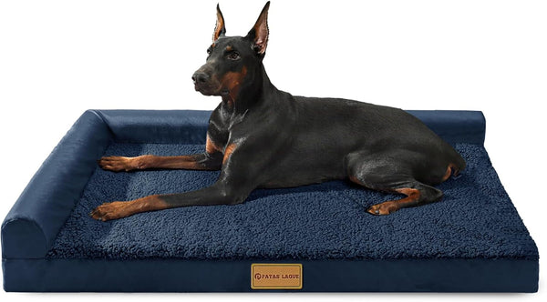 Patas Lague Orthopedic Large Dog Bed Pet Sofa Beds 36''X24'' Black | L Bolster Egg-Crate Foam Dog Couch for Large Sized Dogs, Waterproof Removable Washable Cover, Pet Mat with Nonskid Bottom12