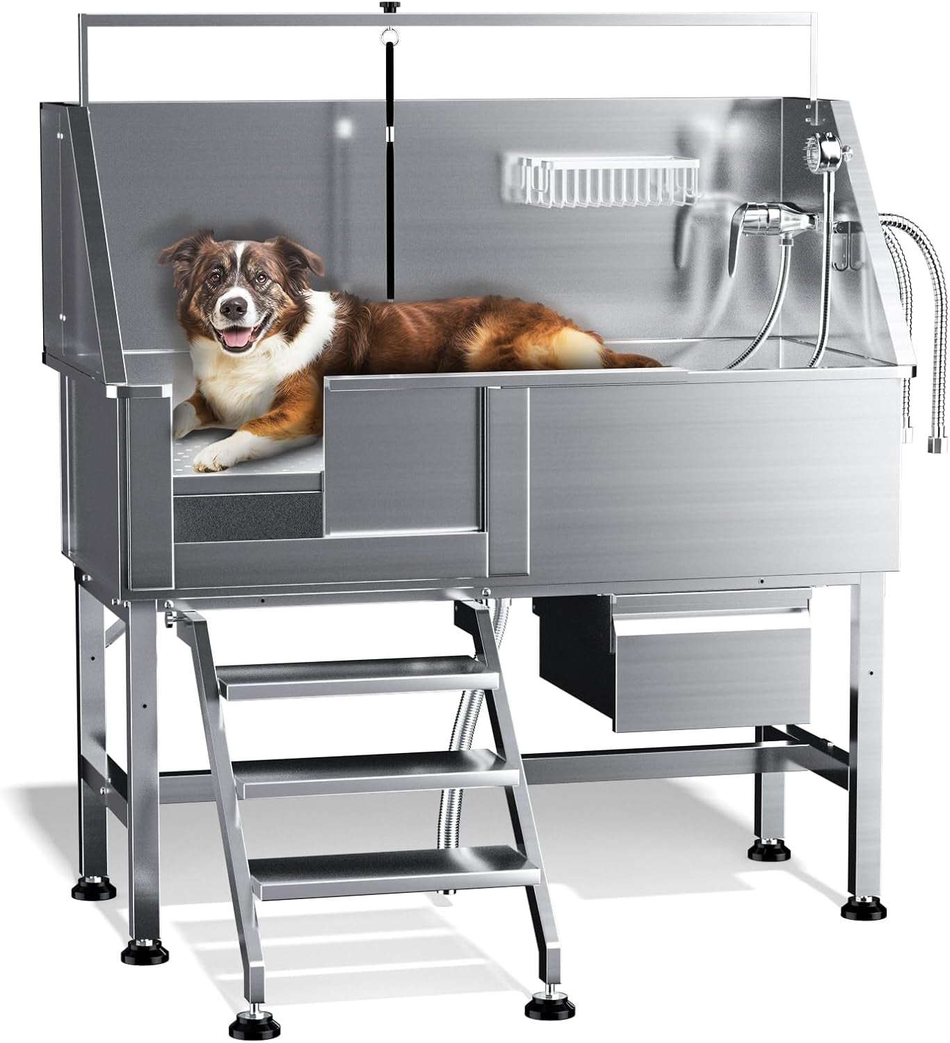 38-stainless-steel-dog-washing-station-professional-dog-bath38in-seamless-soaking-tub-non-slip-leak-proof-bottom-storage-shelf-hair-catcher-pet-grooming-for-small-medium-dogs