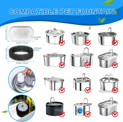 Cat Water Fountain Filters, 20Pack Cat Fountain Replacement Filters for Stainless Steel 108Oz/3.2L& 67Oz/2L Adjustable Water Flow Pet Water Fountain,Dog Water Fountain Filters（10 Filters& 10 Sponges)3