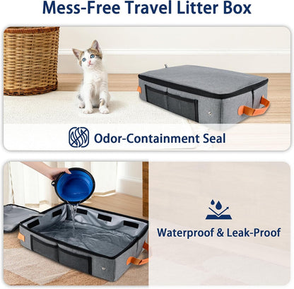 MORAIS Portable Travel Litter Box for Cats, 17.7"×13.5"×11" Collapsible Cat Litter Box with Lid, Leak-Proof Cat Litter Pan for Car Hotel Airplane, Waterproof & Easy to Carry- Gray7
