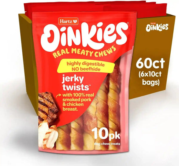 Oinkies Porkalicious Smoked Jerky Twists Dog Treats, 32Pk10