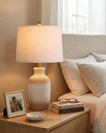 24'' Farmhouse Ceramic Table Lamp with Natural Textured Finish | Bedside Lamps for Bedroom, Rustic & Organic Style, Handmade Craft Jar Design, Ideal Gift & Decor for End Side Table5