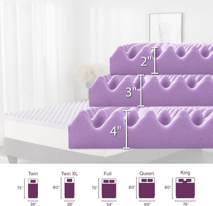 3 Inch Egg Crate Twin Memory Foam Mattress Topper, Cooling Gel Infused Foam Mattress Topper for Pressure Relief, Certipur-Us Certified Twin Bed Topper, Purple, 38"×75" | Lavender Scent Gel Infused Foam Mattress Topper for Pressure Relief, Certipur-Us Certified Twin Bed Topper, Purple, 38"×75"5