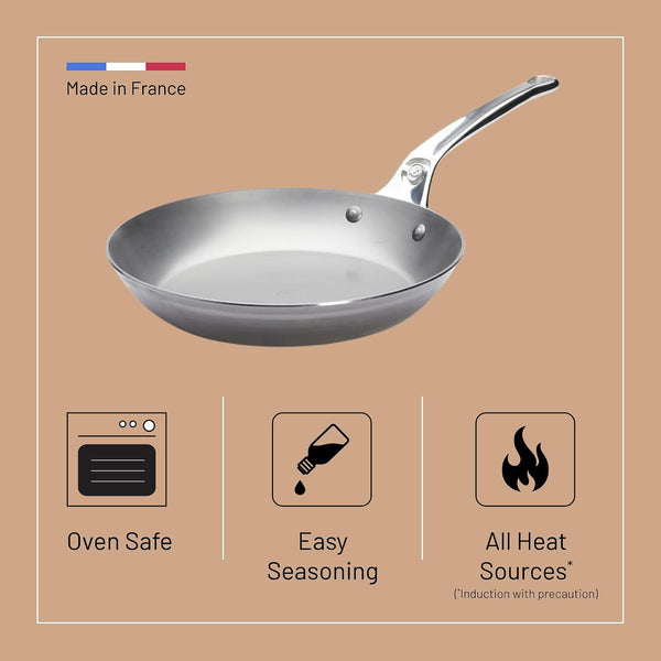 MINERAL B Pro Carbon Steel Fry Pan - 11” Diameter, 8.3” Cooking Surface - Ideal for Searing, Sauteing & Reheating - Naturally Non-Stick Finish - Made in France4