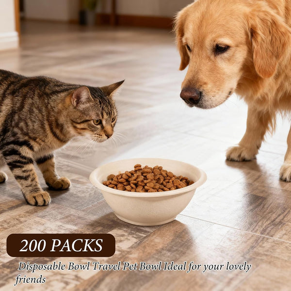 SHENLIU 200 Pcs Disposable Pet Bowls Bulk 8 Oz, Disposable Dogs Cat Food Travel Bowls Paper Puppy Cat Food Dish Safe Container for Outdoor Small Animal Feeding and Watering Supplies5