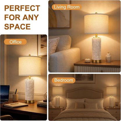 25.5" Boho Ceramic Table Lamps Set of 2 with 3-Way Dimmable Bulb | Modern Table Lamp with USB A+C Ports, Rotary Switch, Bedside Lamp with Linen Shade, for Bedroom Living Room (Bulb Included)6