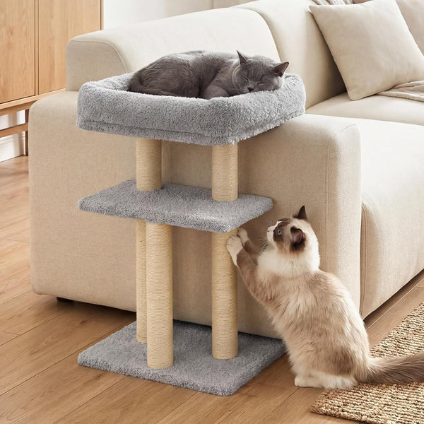 Veehoo Cat Perch with Cat Scratching Post, Couch Corner Protector for Cats | Tall Scratch Post with Cats Bed for Indoor Cats, Size S Fits 23"–24" High Sofa Armrest1