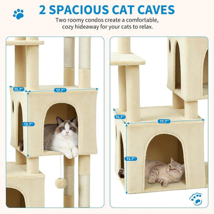 Takywep Beige 61" Heavy Duty Cat Tree for Large Indoor Cats & Maine Coon, Warm Multi-Level Cat Tower with Extra Large Perch, 2 Spacious Condos, Natural Sisal Scratching Posts & Interactive Toys5