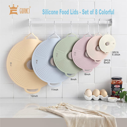 Silicone Lids for Bowl 8 Pack, Microwave Splatter Cover with 6 Sizes Reusable Heat Resistant Lids Fits Cups, Bowls, Plates, Pots, Pans, Skillets, Stove Top, Oven, Fridge Dishwasher Safe2