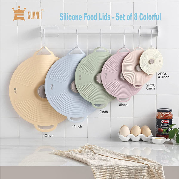 Silicone Lids for Bowl 8 Pack, Microwave Splatter Cover with 6 Sizes Reusable Heat Resistant Lids Fits Cups, Bowls, Plates, Pots, Pans, Skillets, Stove Top, Oven, Fridge Dishwasher Safe2