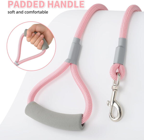 Mile High Life Dog Leash, 6FT X 1/2IN Pink, with Padded Handle | Heavy-Duty Nylon Rope Leash with Soft Handle & Steel Tips. Comfortable Grip for Daily Walks with Small to Large Dogs.3