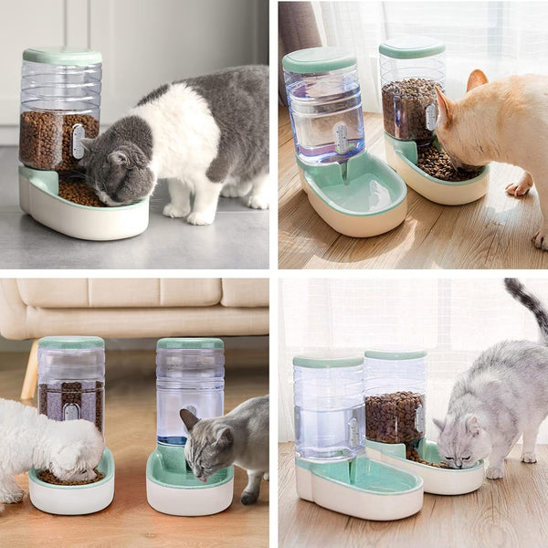 Kacoomi Automatic Dog Cat Feeder and Water Dispenser Gravity Food Feeder and Waterer Set with Pet Food Bowl for Small Medium Dog Puppy Kitten, Large Capacity 1 Gallon X 26