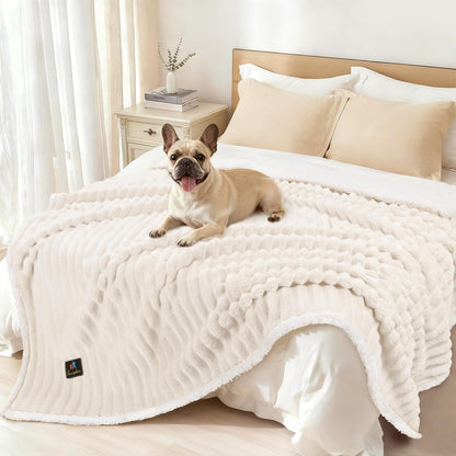 Luciphia Waterproof Dog Blanket for Large Dogs Ultra-Soft Calming Cut Pile Flannel Throw Durable & Warm Furniture Protection for Couch Bed Pet Human Blanket Machine Washable Soft White,Xl(85''X57'')1