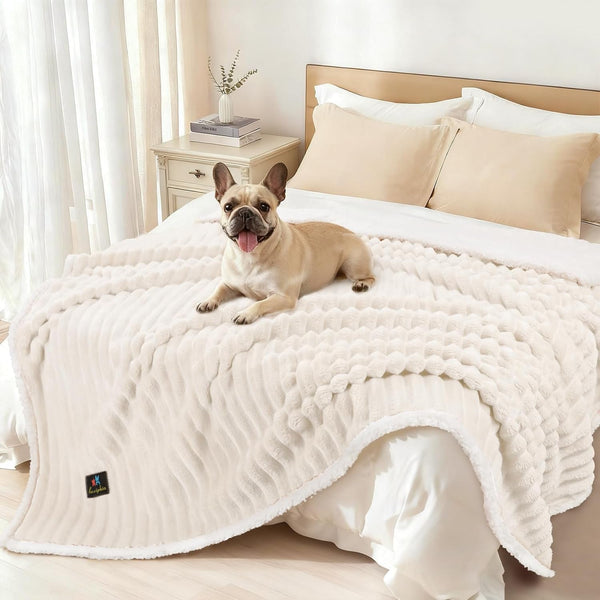 Luciphia Waterproof Dog Blanket for Large Dogs Ultra-Soft Calming Cut Pile Flannel Throw Durable & Warm Furniture Protection for Couch Bed Pet Human Blanket Machine Washable Soft White,Xl(85''X57'')1