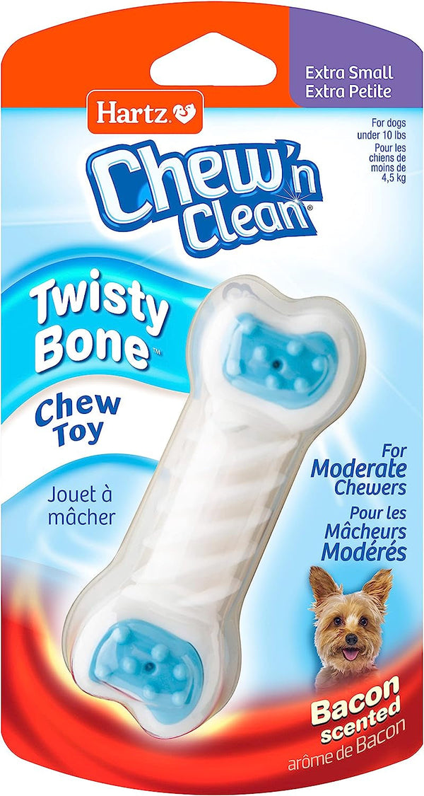 Hartz Chew ‘N Clean Twisty Bone Dog Chew Toy, Bacon Scented for Moderate Chewers, Extra Small1