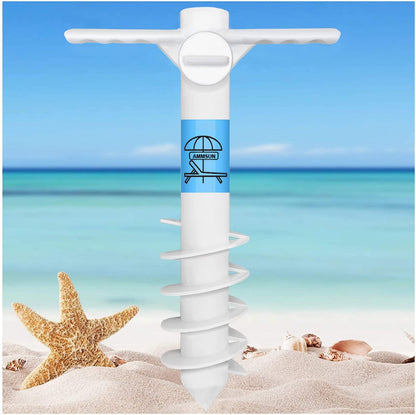 Beach Umbrella Sand Anchor Heavy Duty Outdoor Umbrellas Auger Base | with 5 Spiral Screw, Safe Umbrella Holder Stand Ideal for Strong Winds White, Universal & One Size Fits Most1