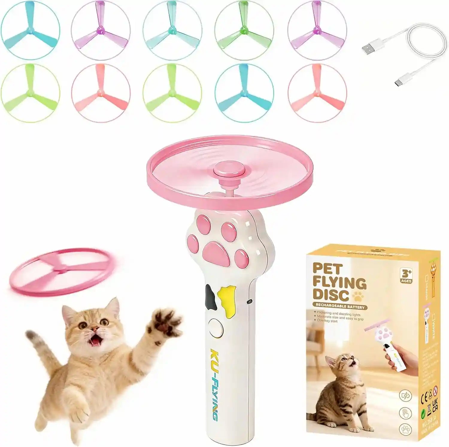 cat-fetch-toy-launcher-with-10-soft-flexible-discs-cat-toys-for-indoor-cats-led-glowing-launcher-electric-interactive-kitten-toy-for-hunting-exercise-usb-rechargeable
