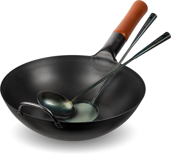 Carbon Steel Wok Pan – 11,8 - Blue Carbon Steel 17-Inch Wok Spatula, Ladle, 3 Pairs of Chopsticks Visit the Store1