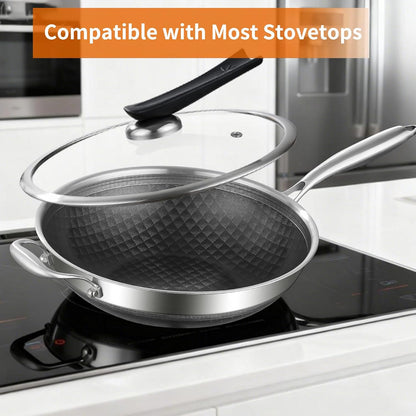 12-Inch Tri-Ply Stainless Steel Nonstick Wok with Lid, Induction | Tri-Ply Wok Heats Evenly, Works with Induction, and Is Dishwasher and Oven Safe up to 650°F for Versatile Cooking.6
