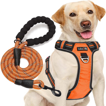 Tobedri No Pull Dog Harness Adjustable Reflective Oxford Easy Control Medium Large Dog Harness with a Free Heavy Duty 5Ft Dog Leash, Blue, M12