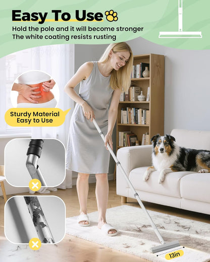 Carpet Rake for Pet Hair Removal Tool - 4 in 1 Pet Hair Remover Kit for Dog Cat Fur Remover, Contain 60" Adjustable Rubber Broom, Glove, Magic Brush and Scraper for Furniture,Short Pile Carpets, Mats2