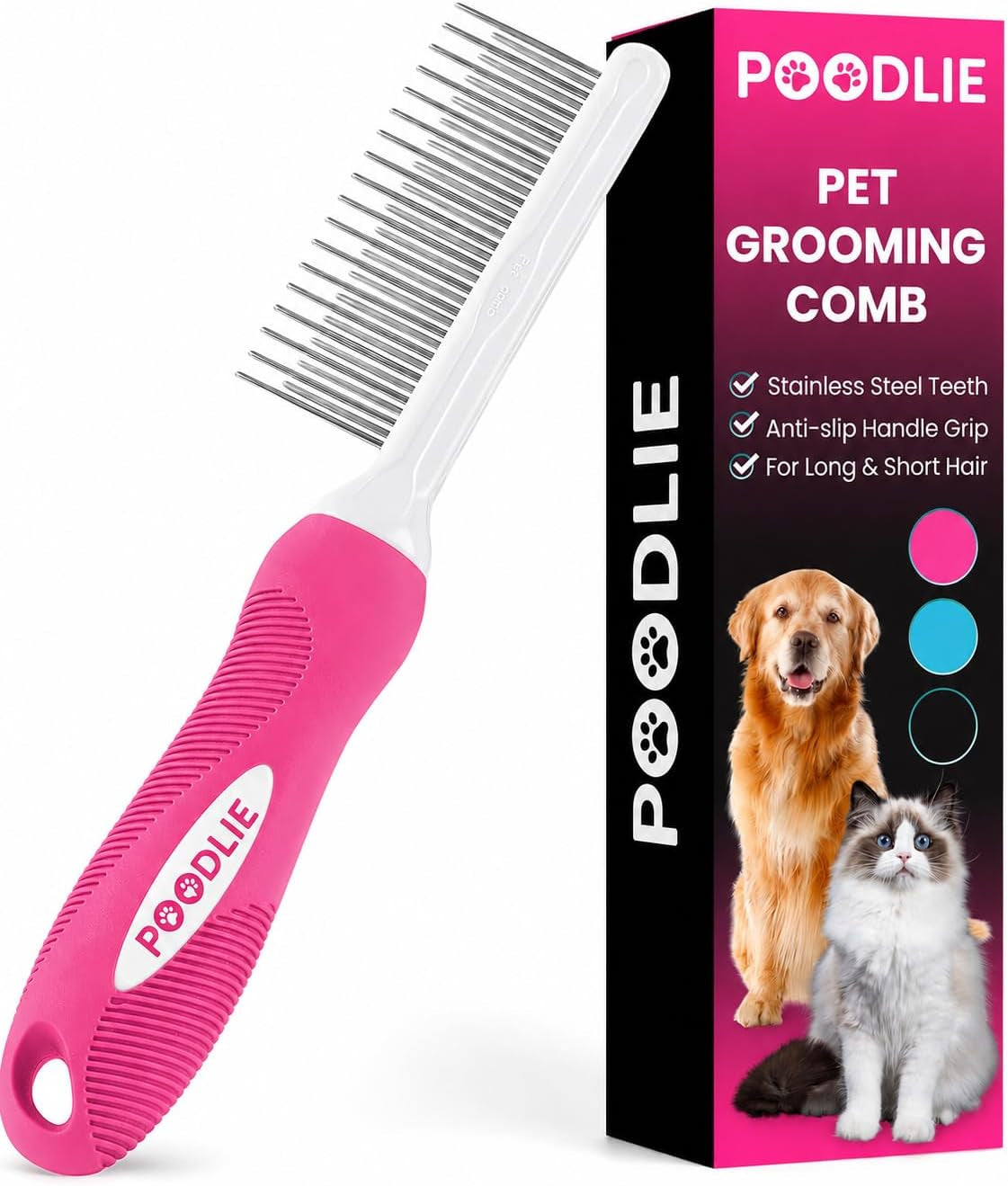 poodle-dematting-fur-rake-comb-brush-for-dogs-and-cats-long-2-5-steel-safety-blades-metal-comb-for-detangling-matted-or-knotted-undercoat-hair