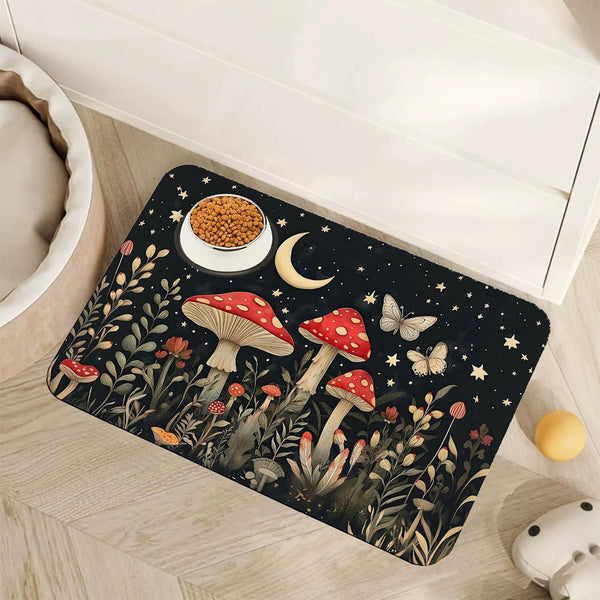 Vintage Damask Flower Dog Cat Food Mat,White Black Floral Absorbent Pet Feeding Mat for Food and Water,Non-Slip Dog Bowl Mats Floor Protector 12"X20"24