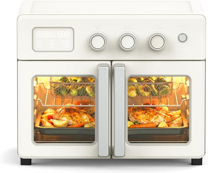 French Door Air Fryer Toaster & Convection Oven 34QT, Linen | 12-In-1 Countertop Oven, Bake, Broil, Roast, Fits 12” Pizza, Dehydrate, Air Fry Basket, Oven Rack, Rotisserie, Cream White1