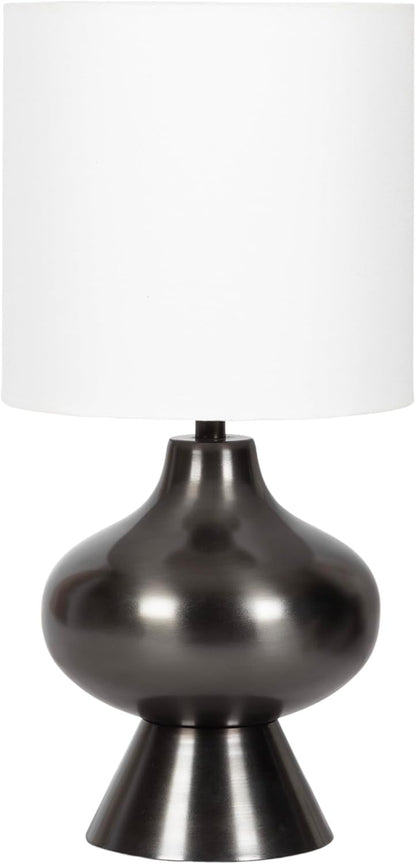 Bahira Modern Metal Bedside Table Lamp, 8 X 8 X 17, Gunmetal, Sculptural Decorative Tabletop Desk Lamp with Linen Shade for Living Room Decor1