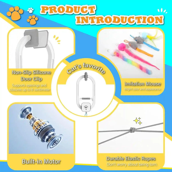 Interactive Cat Toy, Electric Cat Teaser, Door Clip, 2 Motion Modes,Gray | 360° Rotation • Random Jumping • Type-C Rechargeable • Door Clip Design • for Indoor Cats3