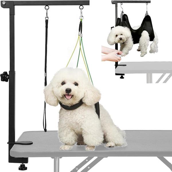 Adjustable Dog Grooming Arm with Clamp Dog Grooming Hammock and Loop Noose | Metal Dog Grooming Table Arm, Adjustable Height 17"-35", No Sit Haunch Holder, Grooming Restraint for Small & Medium Dogs1