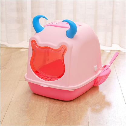 Dog Potty Training Toilet ﻿ Cat Litter Box Pan with Scoop and Hooded Cover Cute Large Cats Toilet Pet Kitty Enclosed Easy Clean(A)6