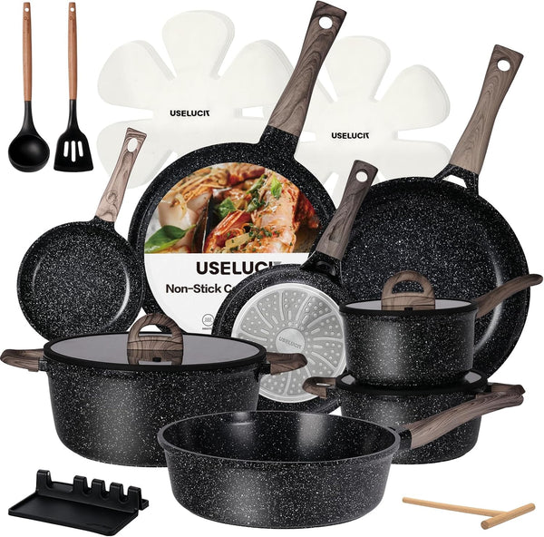 22Pcs Nonstick Pots and Pans Set, Ceramic Cookware Set Non Toxic | Pfas-Free Healthy, Induction Compatible, Dishwasher & Oven Safe, Space Saving, RV Camping Kitchen Cooking Set, Black1