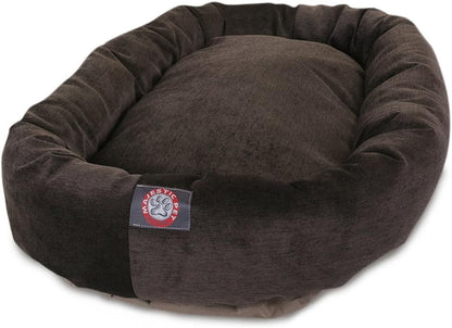Majestic Pet 40 Inch Micro Velvet Calming Dog Bed Washable – Cozy Soft round Dog Bed with Spine for Head Support - Fluffy Donut Dog Bed 40X29X9 (Inch) – round Pet Bed Large – Pearl35