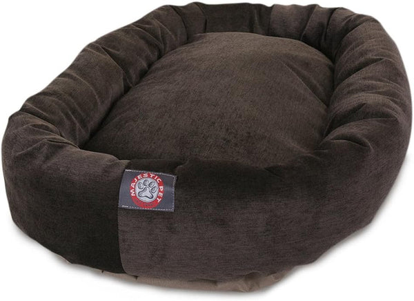 Majestic Pet 40 Inch Micro Velvet Calming Dog Bed Washable – Cozy Soft round Dog Bed with Spine for Head Support - Fluffy Donut Dog Bed 40X29X9 (Inch) – round Pet Bed Large – Pearl35