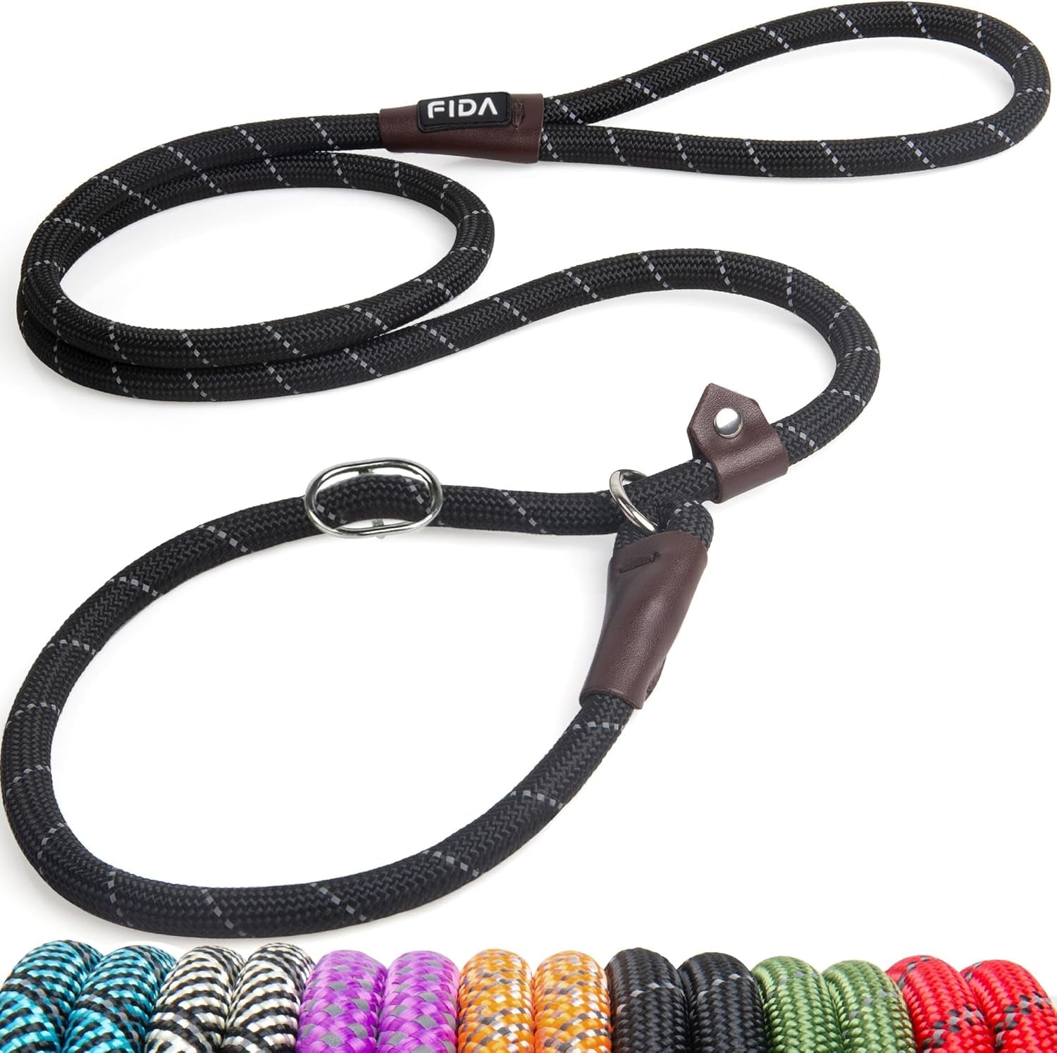 fida-durable-slip-lead-dog-leash-6-ft-x-1-2-heavy-duty-dog-loop-leashes-comfortable-strong-rope-slip-leash-for-large-medium-dogs-no-pull-pet-training-lead-with-highly-reflective1-2-black