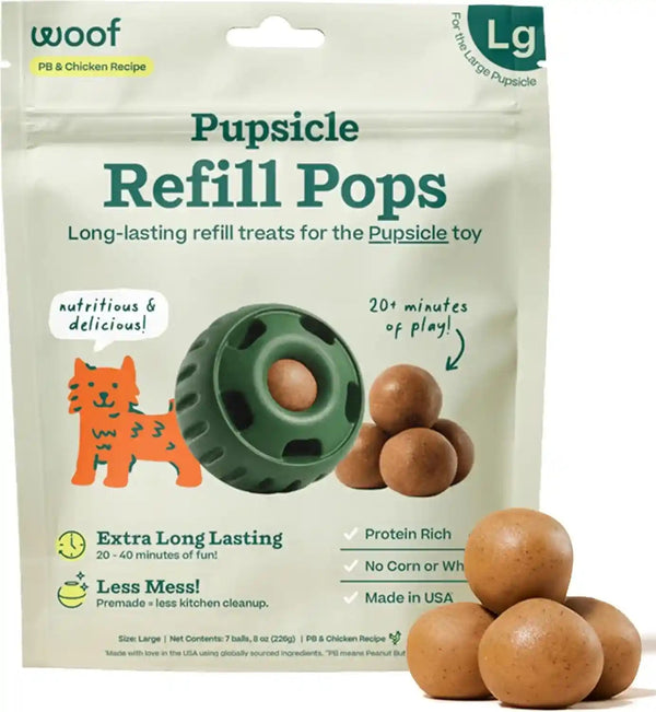 WOOF Pupsicle Peanut Butter & Beef Refill Pops Dog Treats, Large, 7 Count | for Large Pupsicles, Peanut Butter & Beef Flavor, Long-Lasting Treats, Pre-Made Pops, Wholesome Ingredients, Shelf Stable24