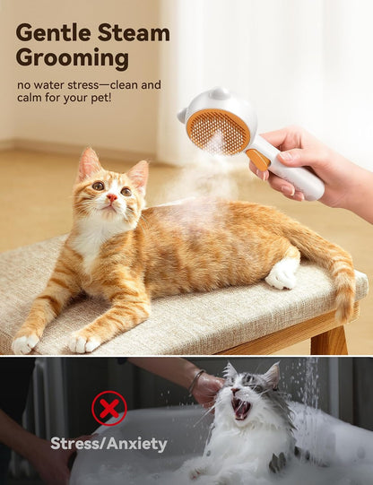 Pet Steam Brush for Dogs & Cats, Brushes for Indoor Cats with Release Button, Undercoat Removal Grooming Brush, Dual Spray USB Rechargeable, Dog Brush for Shedding for All Long- and Short-Haired Pets2